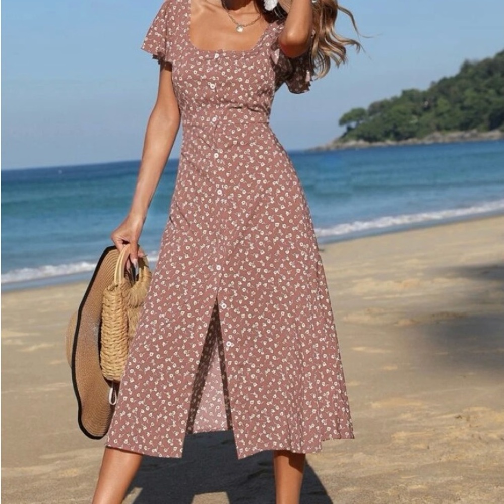 Floral Blush Pink Midi Dress